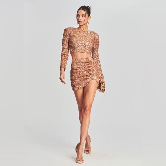 Retrofete Dresses & Skirts - NWT women’s RETROFETE gold sequin CELESTIA mini SKIRT size medium